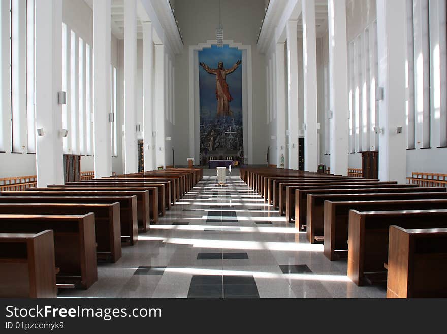 Indoor Christian Church With Lights