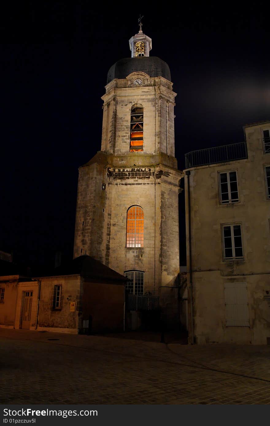 Church at night in La Rochelle