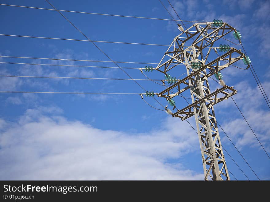 High voltage tower with wires