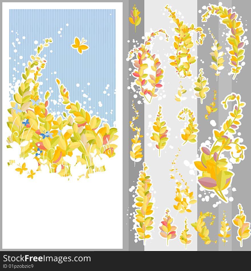 Autumn leafs background, template and design elements