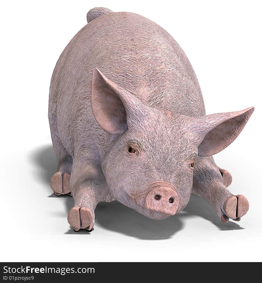 Rendering of a young pig with Clipping Path and shadow over white. Rendering of a young pig with Clipping Path and shadow over white