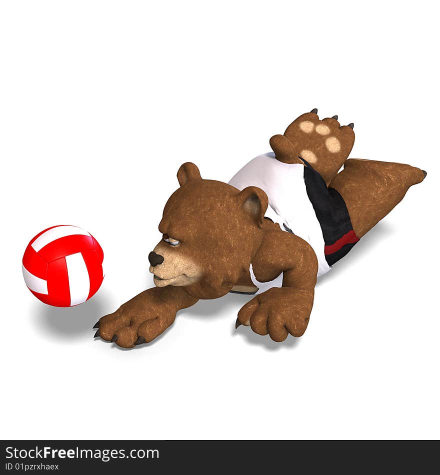 Funny bear plays volleyball