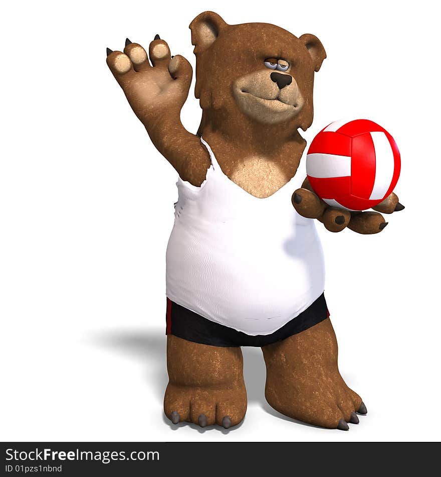 Funny bear plays volleyball