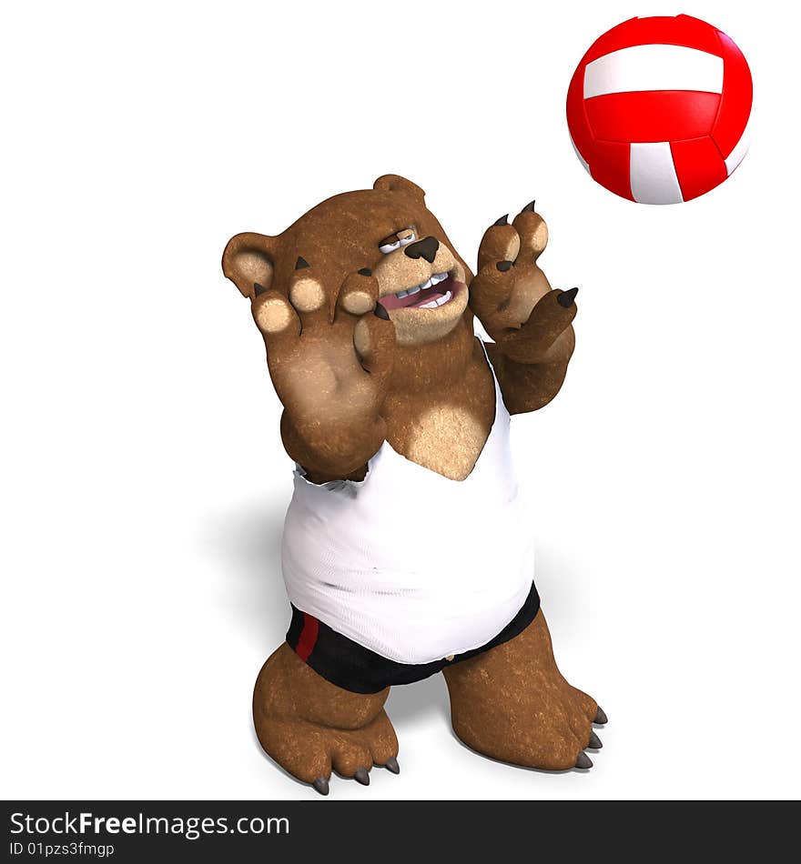 Funny Bear Plays Volleyball