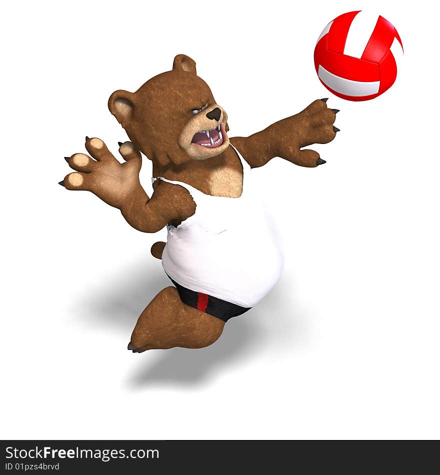 Funny Bear Plays Volleyball