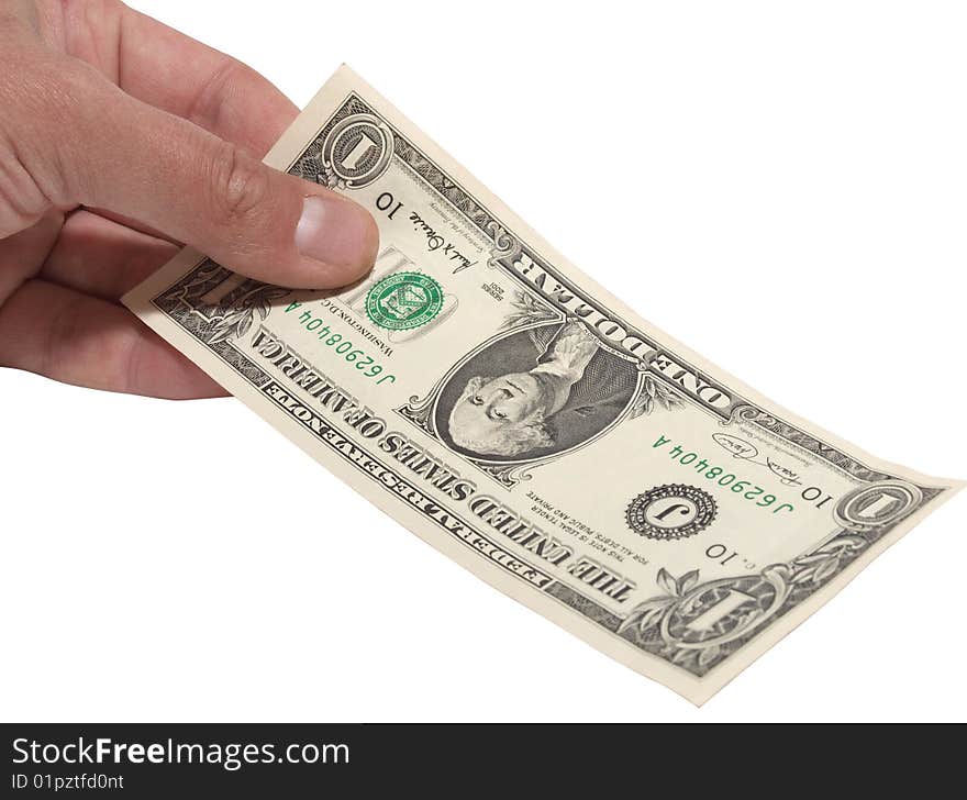 Color photo money in hand. Isolated on a white background.