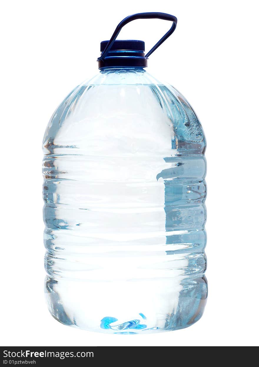 Color photograph of water in plastic bottles. Isolation of the object on a white background