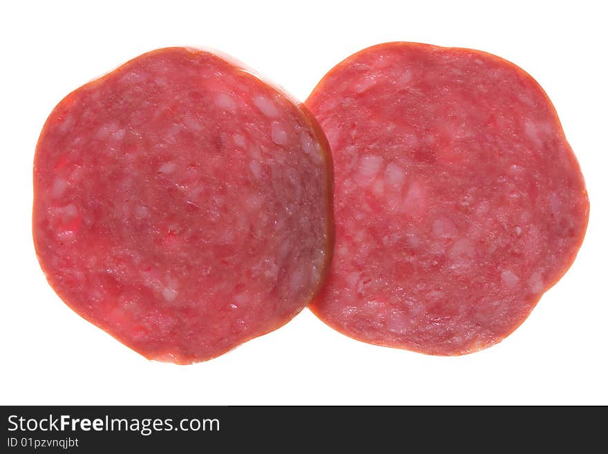 Slices salami isolated on a white