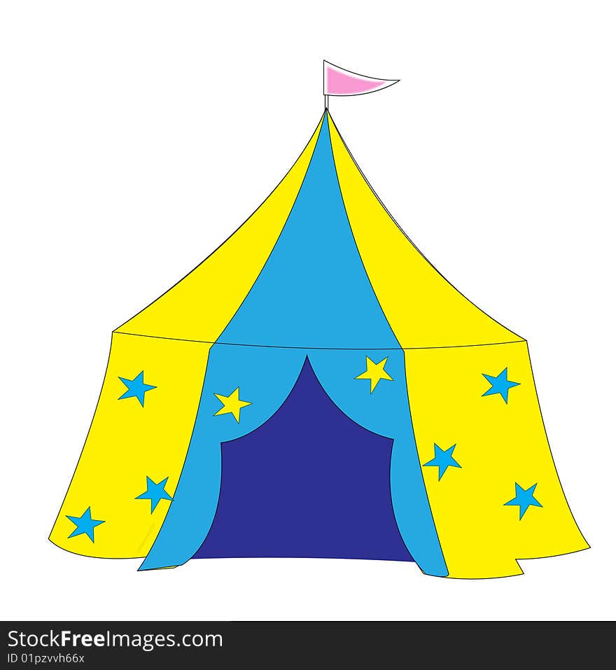 Circus tent with red flag isolate on the white background