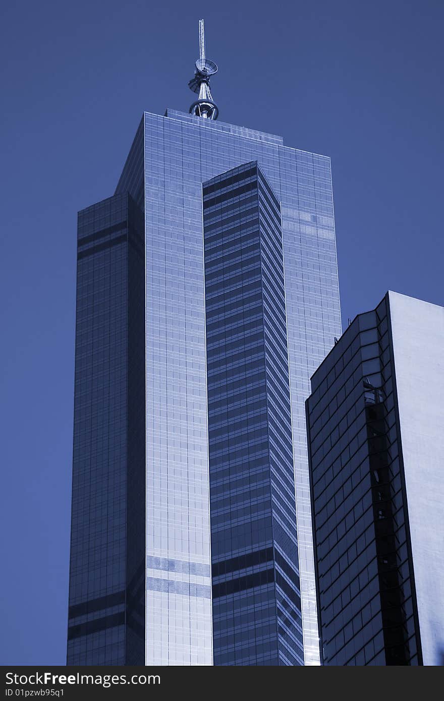 Tall High Rise Urban Office Building In Hong Kong, China - Blue Toning. Tall High Rise Urban Office Building In Hong Kong, China - Blue Toning