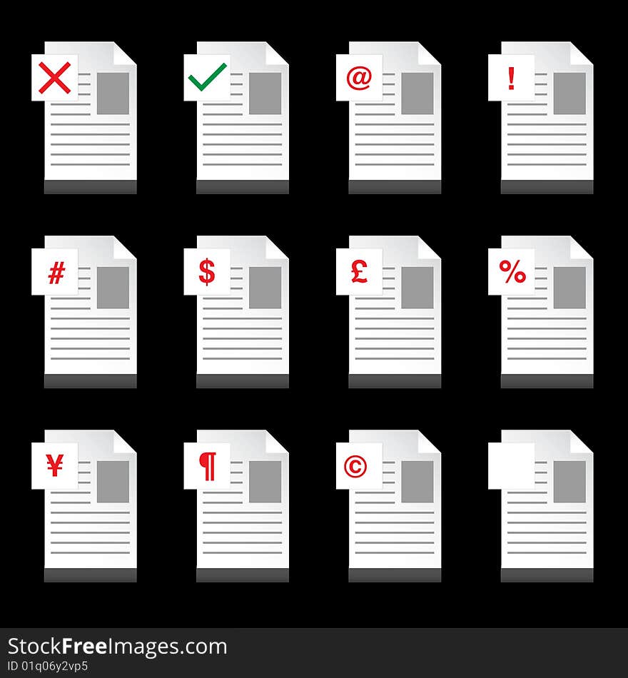 A set of 16 line point business icons that include mail, yes, no, currency, pound, yen, dollar, copyright, percentage and blank. A set of 16 line point business icons that include mail, yes, no, currency, pound, yen, dollar, copyright, percentage and blank.