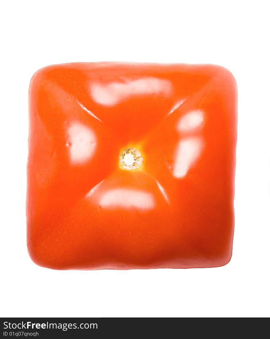 Square tomato on a white background