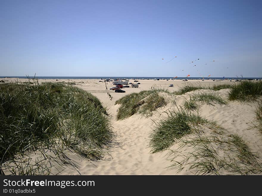 View over a beach to the sea in the west of Denmark. View over a beach to the sea in the west of Denmark.