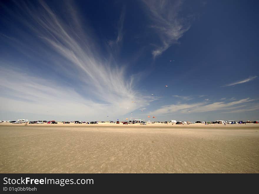 Summer activity on a Danish beach. Roemoe Island near the North Sea.