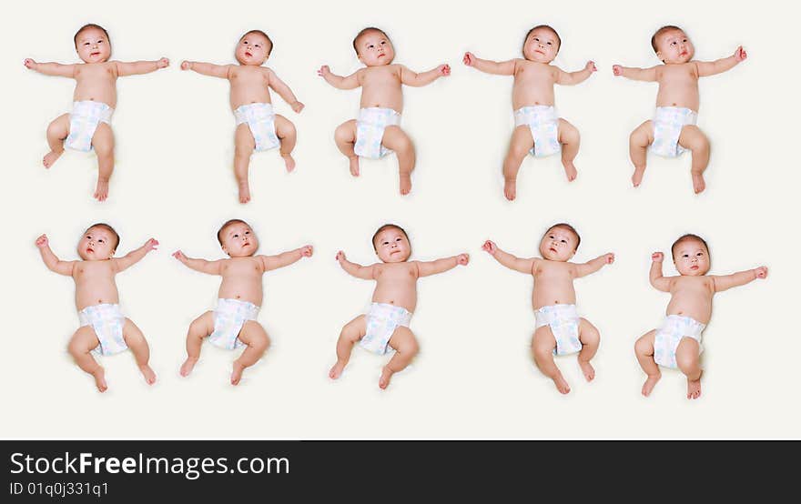 Closeup of adorable baby on a white background