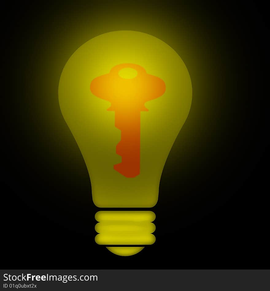 Red key in the yellow light bulb. Red key in the yellow light bulb