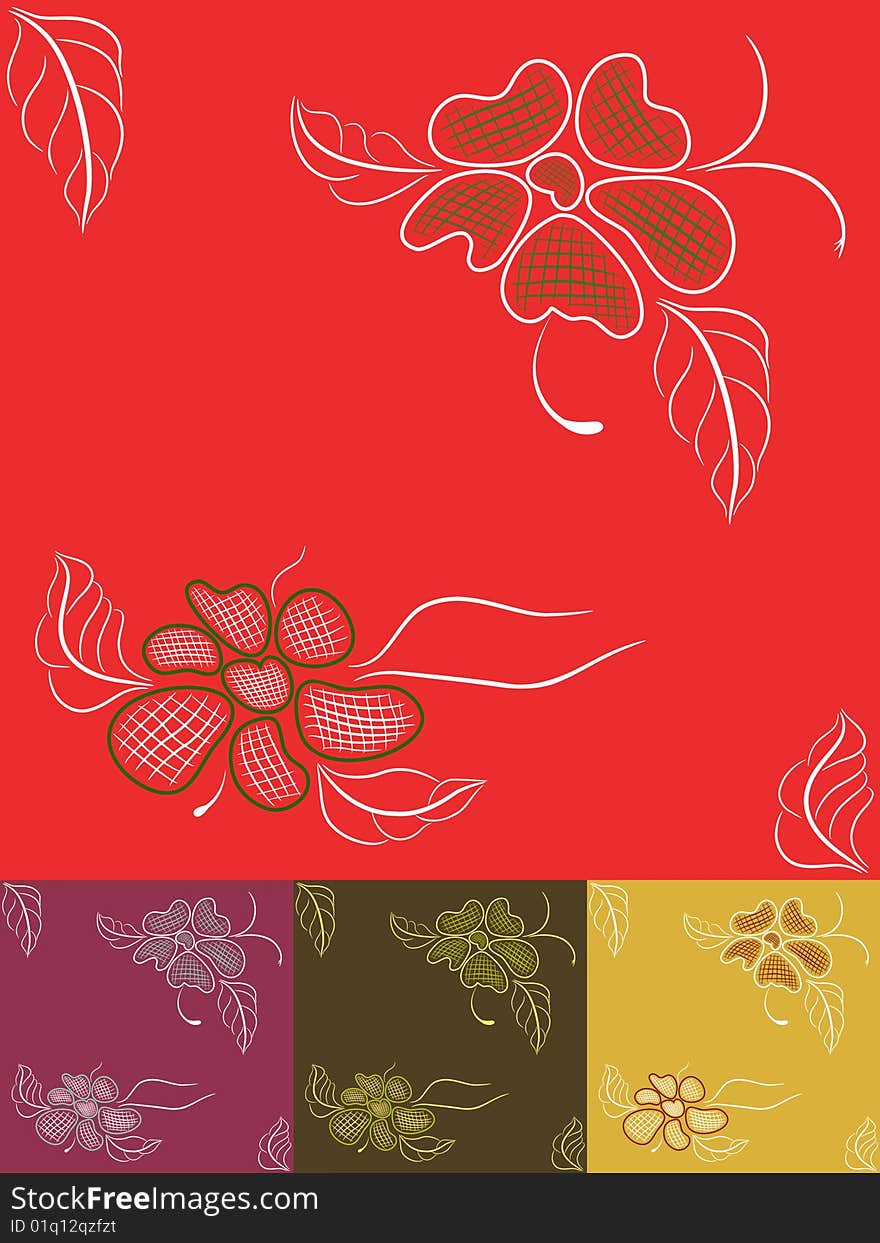 Seamless pattern of painted flowers and leaves. Plus three options for the color pattern. Seamless pattern of painted flowers and leaves. Plus three options for the color pattern