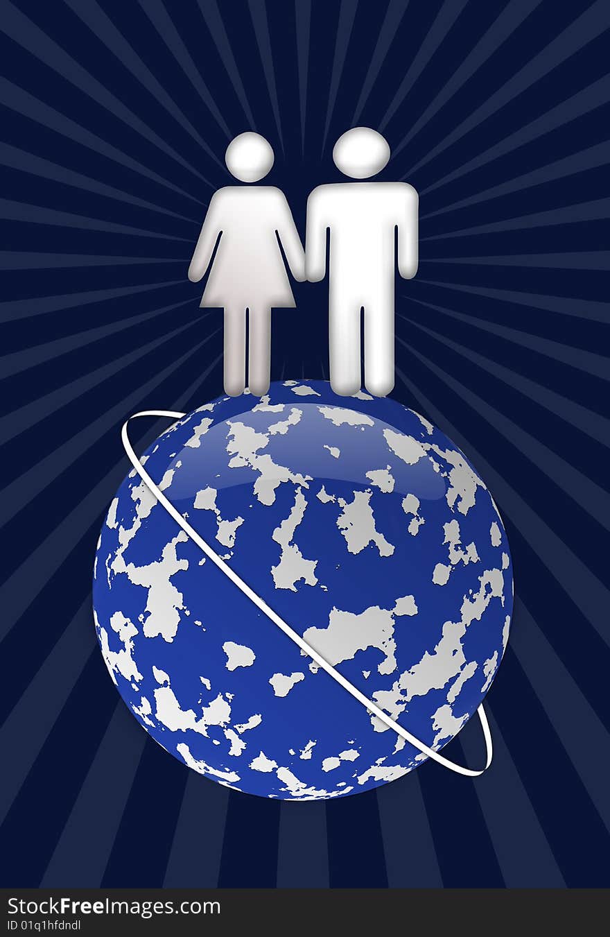 Globe with people on blue background