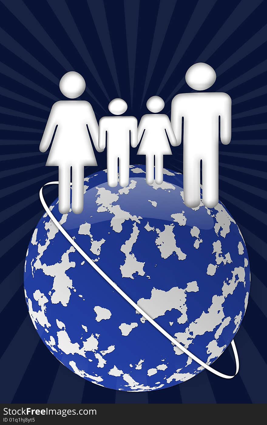 Globe with people on blue background