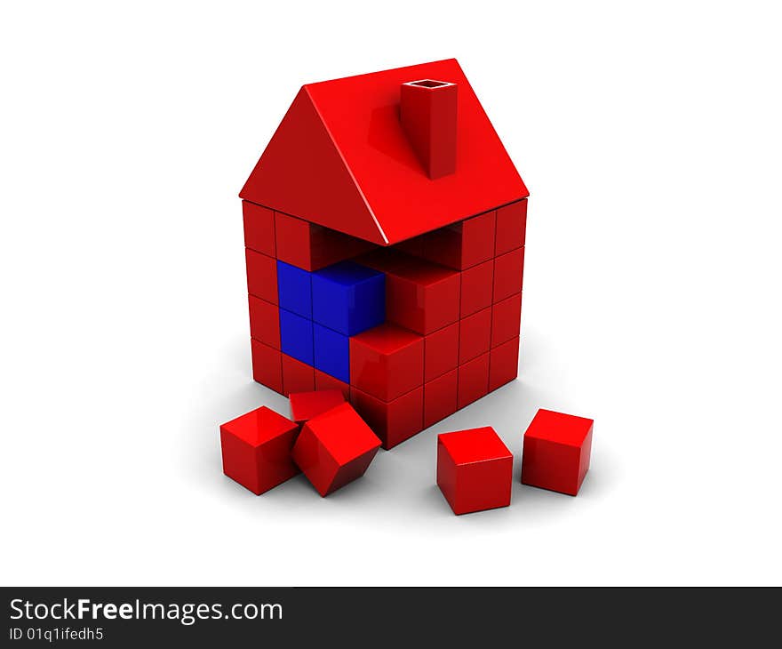 Abstract 3d illustration of house built from blocks. Abstract 3d illustration of house built from blocks