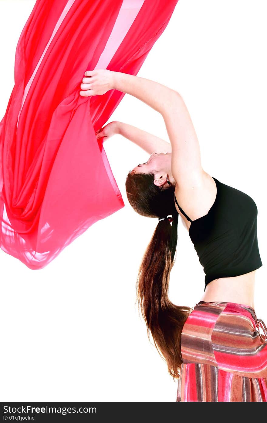 Girl dancing with red scarf