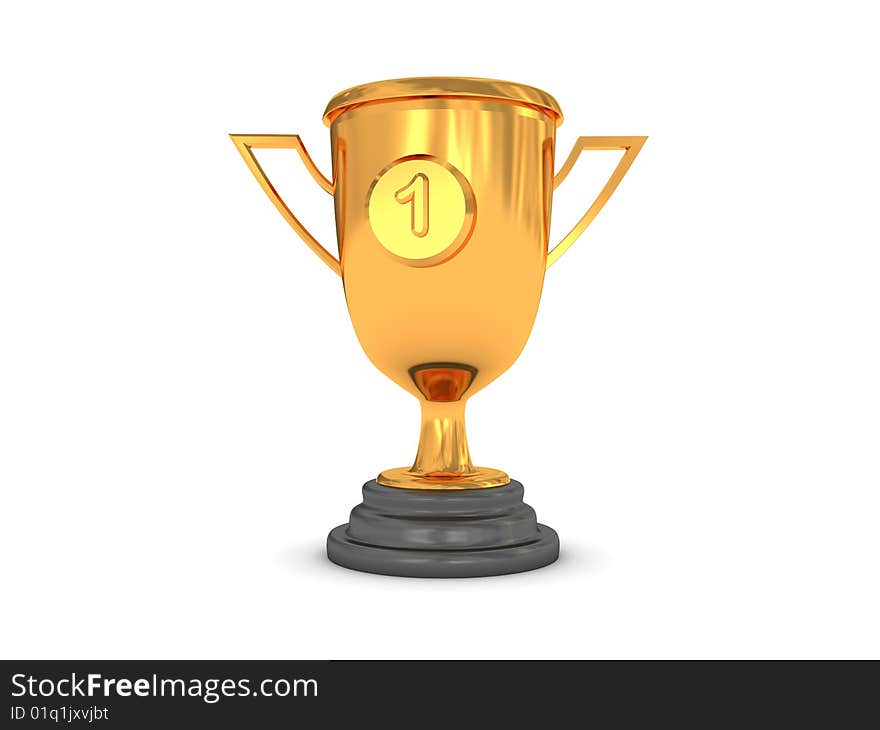 3d illustration of golden cup over white background. 3d illustration of golden cup over white background