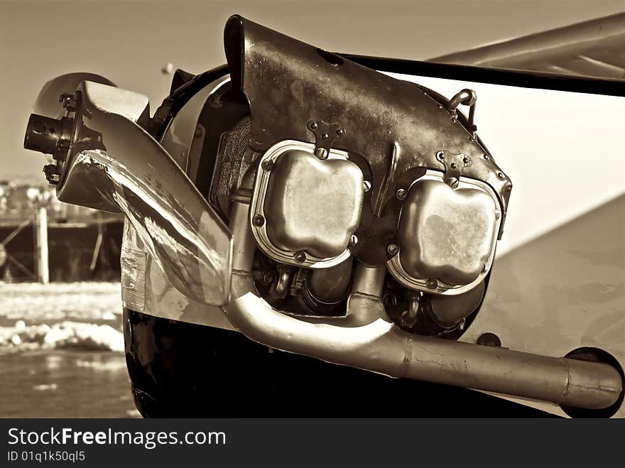 Cool old airplane engine during wintertime. Cool old airplane engine during wintertime