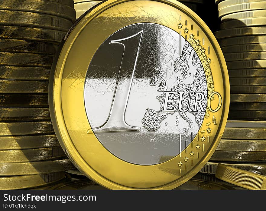 Euro coins in coin bank. Euro coins in coin bank