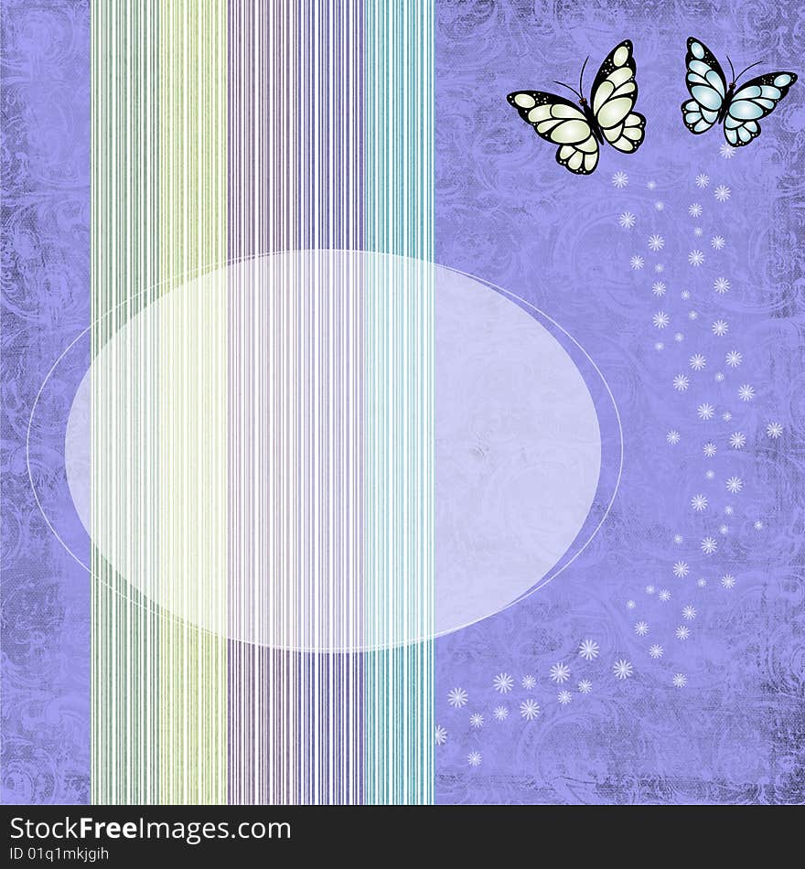 Butterfly card on purple background. Butterfly card on purple background