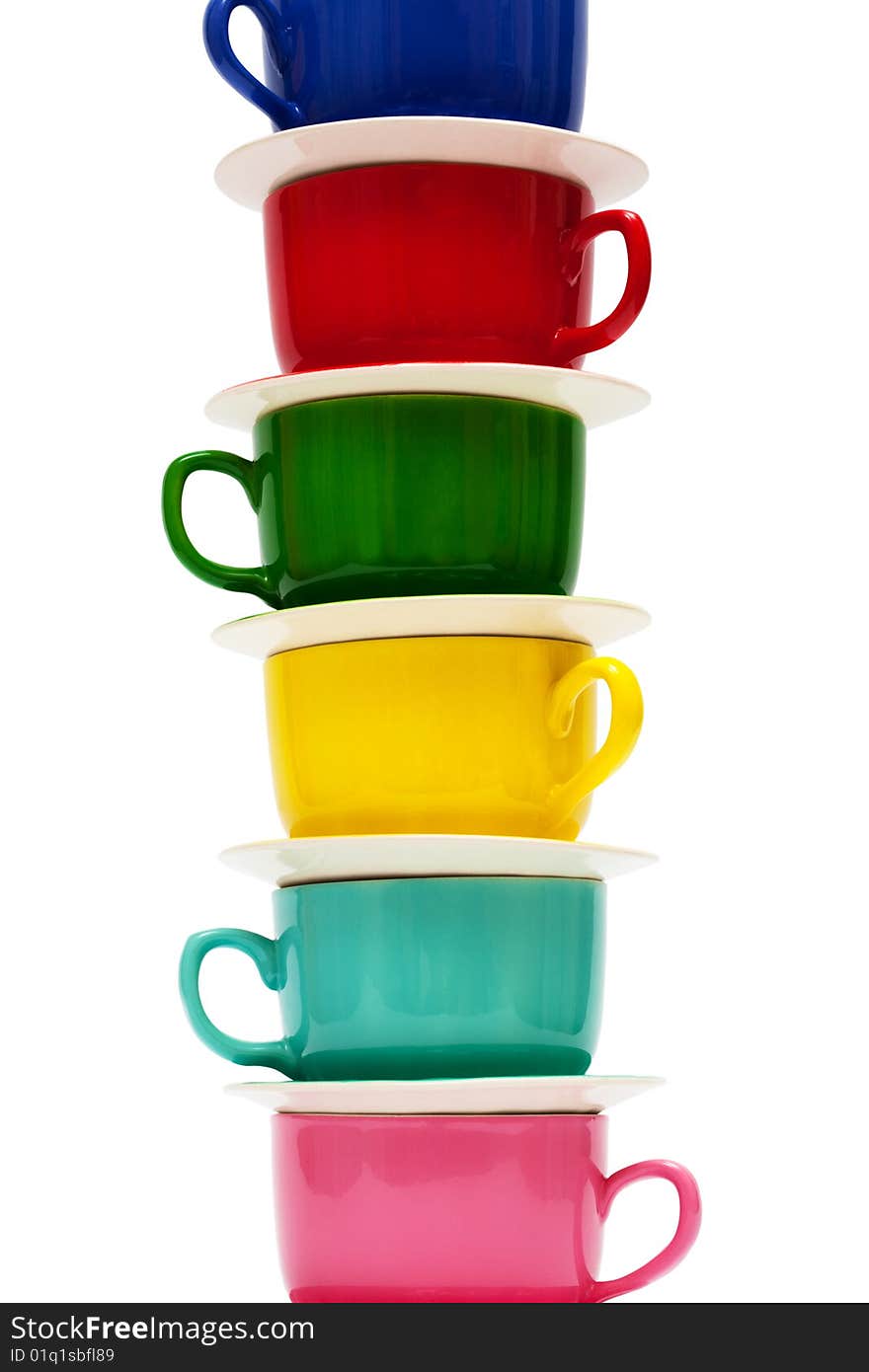 Beautiful color cups on a white background