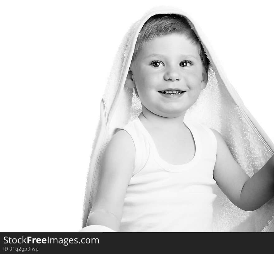 Little boy with a towel and shampoo. Little boy with a towel and shampoo