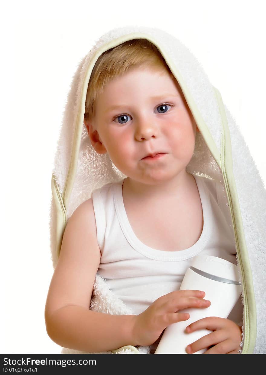 Little boy with a towel on the isolated. Little boy with a towel on the isolated