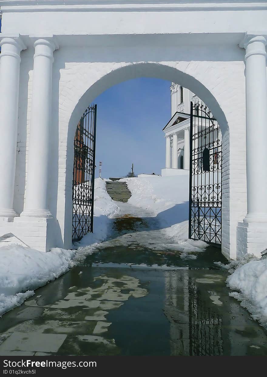 Open gate of a temple in the spring afternoon. Open gate of a temple in the spring afternoon