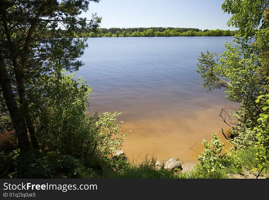 Exit to the sand riverside of Volga