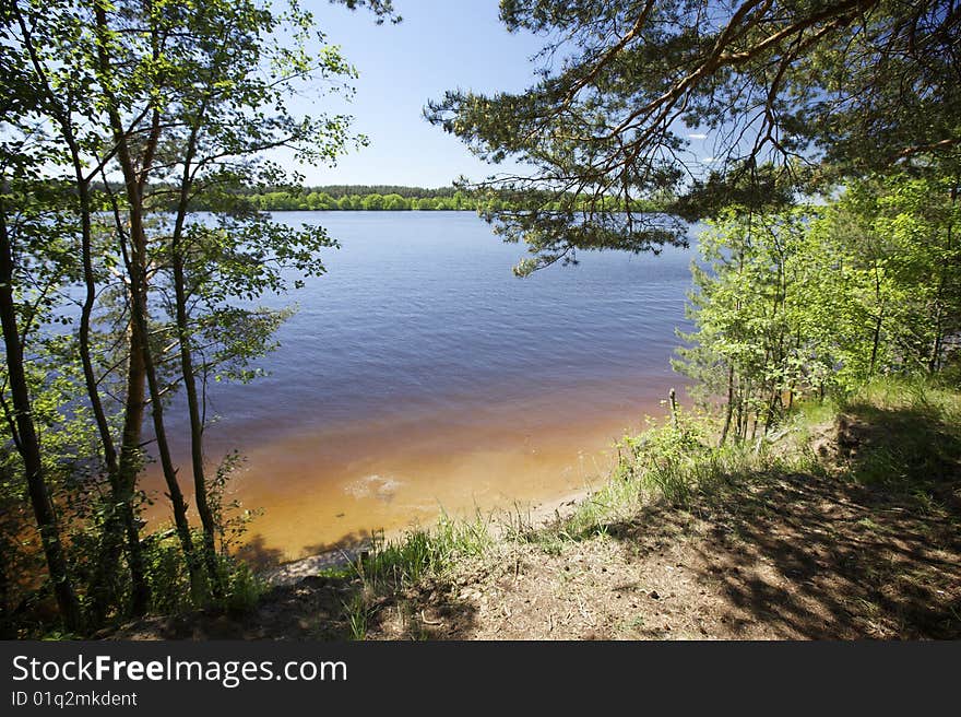 Exit to the sand riverside of Volga