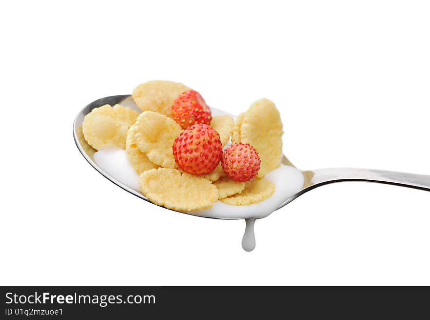 Corn flakes with cream and strawberries