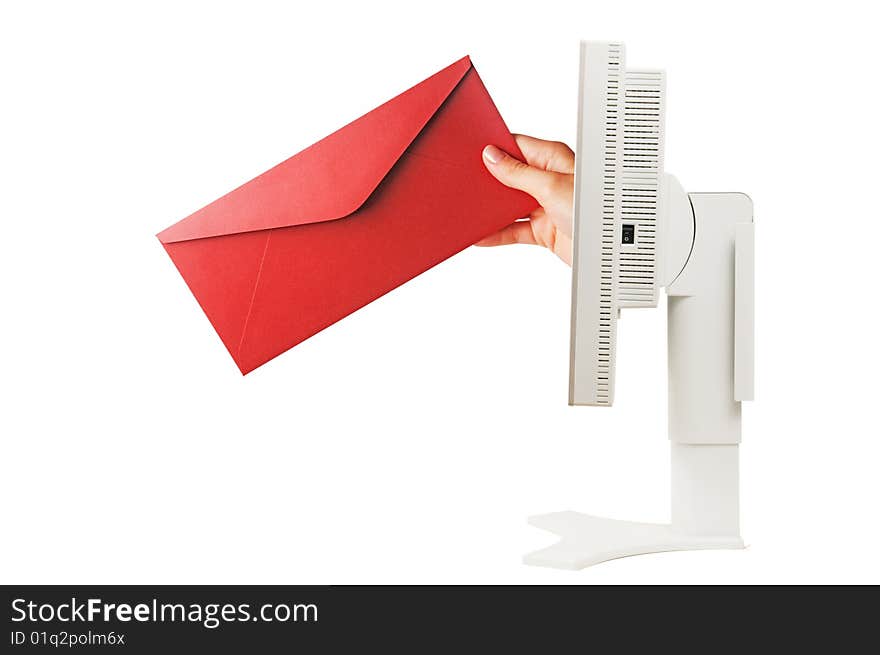 LCD screen and envelope isolated on a white