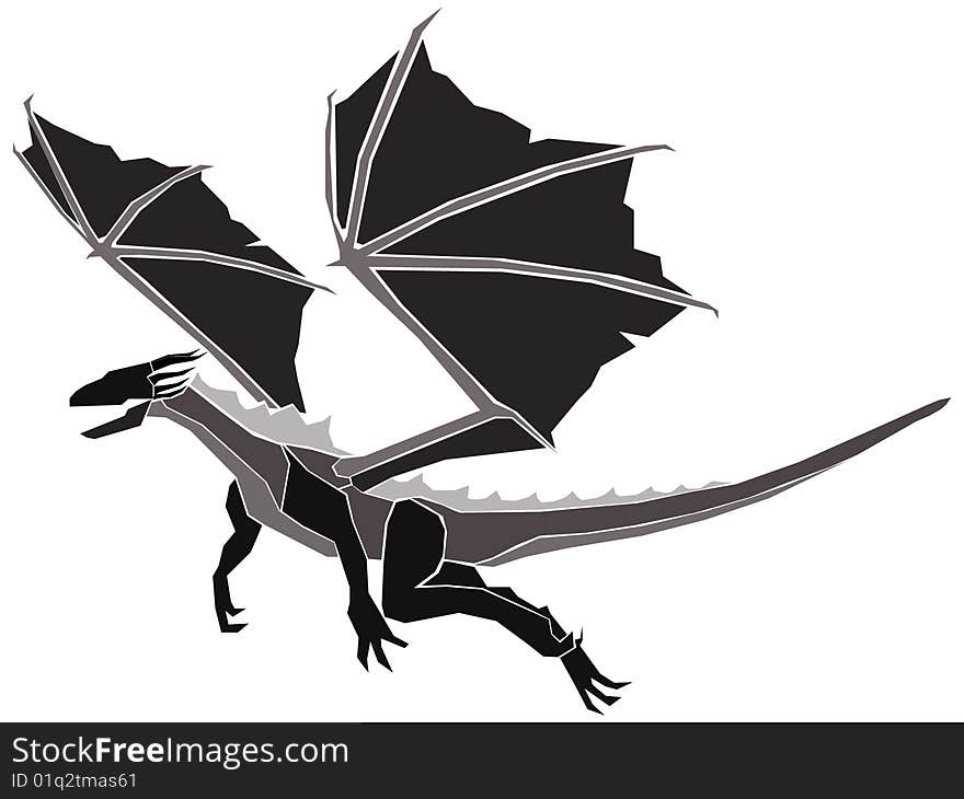 Tiled black and white flying dragon. Tiled black and white flying dragon