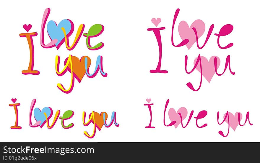 Set of color sentences I love you. Vector illustration.