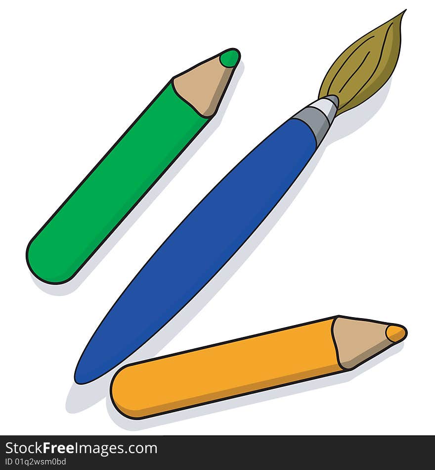 Paintbrush and pencils