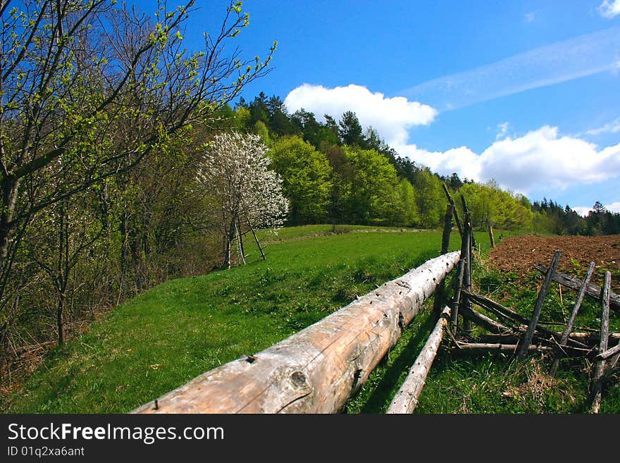 Landscape on a mountain in Carpathians through parkan