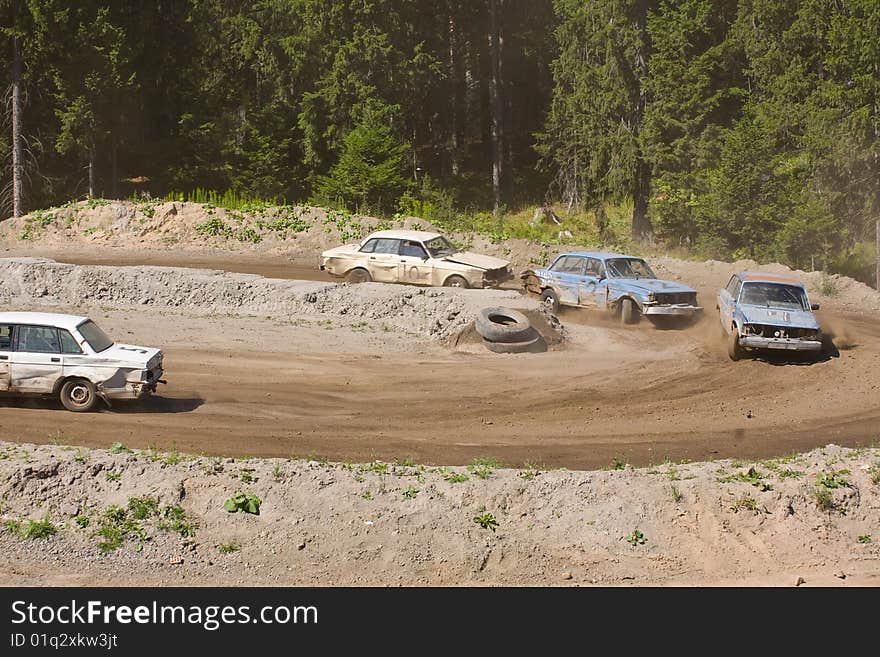 Rally cars racing on dirt track. Rally cars racing on dirt track