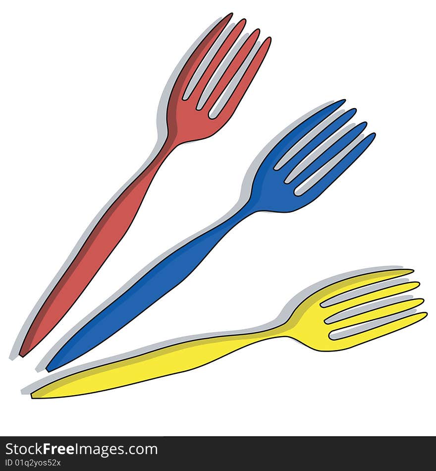 Illustration of three forks,prong, tableware