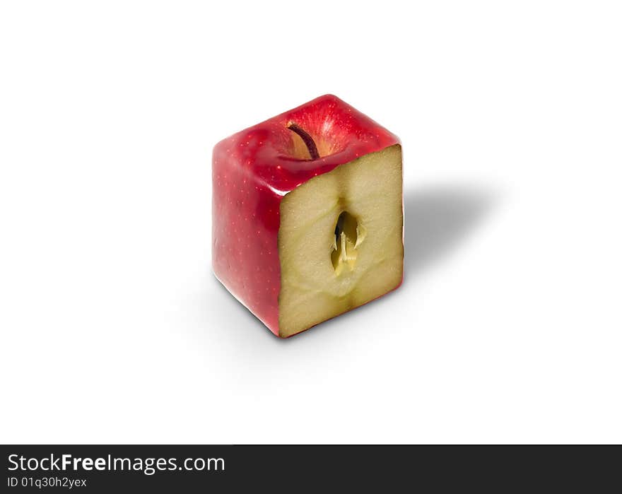 Cubic qualitative apple on a white background