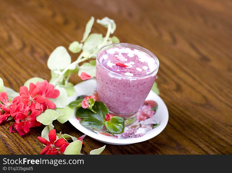 Strawberry dessert decorated with flowers. Strawberry dessert decorated with flowers