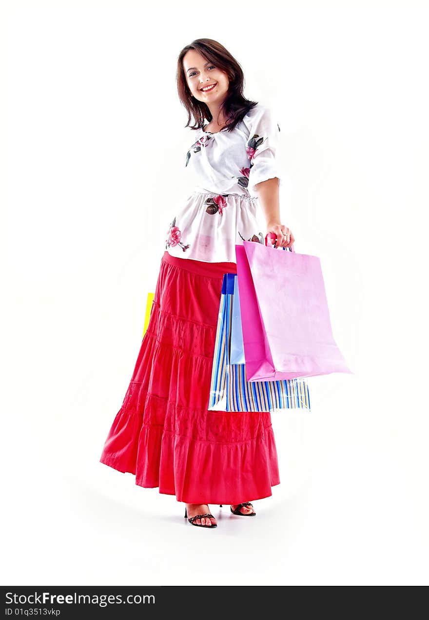 Shopping girl whit diverse bags,isolated on white background. Shopping girl whit diverse bags,isolated on white background