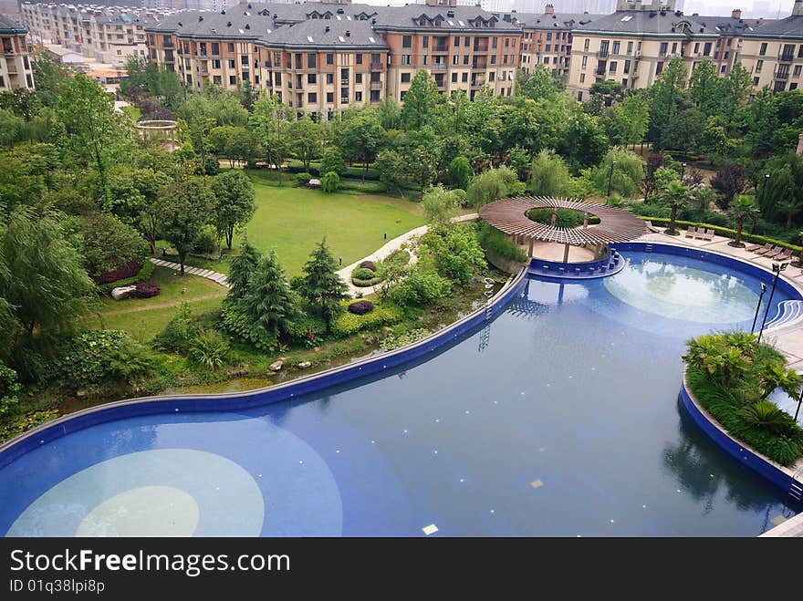 Urban living district beautiful public swimming pool