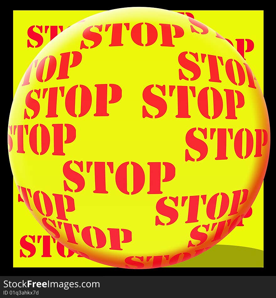 Button stop isolated on yellow