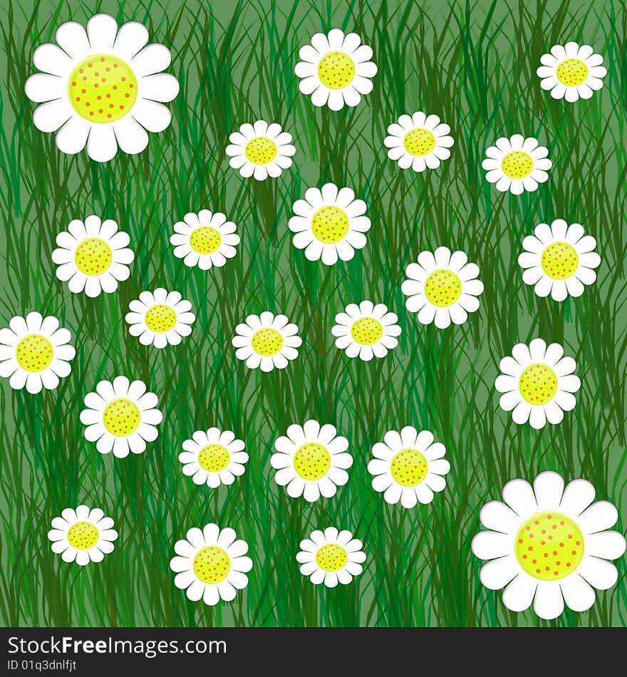 2d colorful flowers on green grassy background