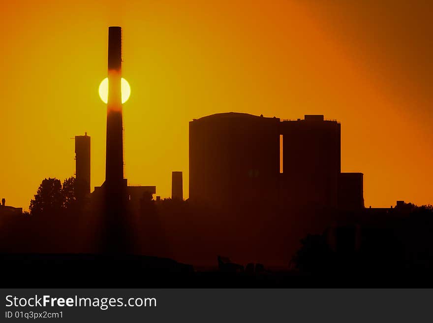 Factory Suikerunie Groningen at  sunrise. Factory Suikerunie Groningen at  sunrise